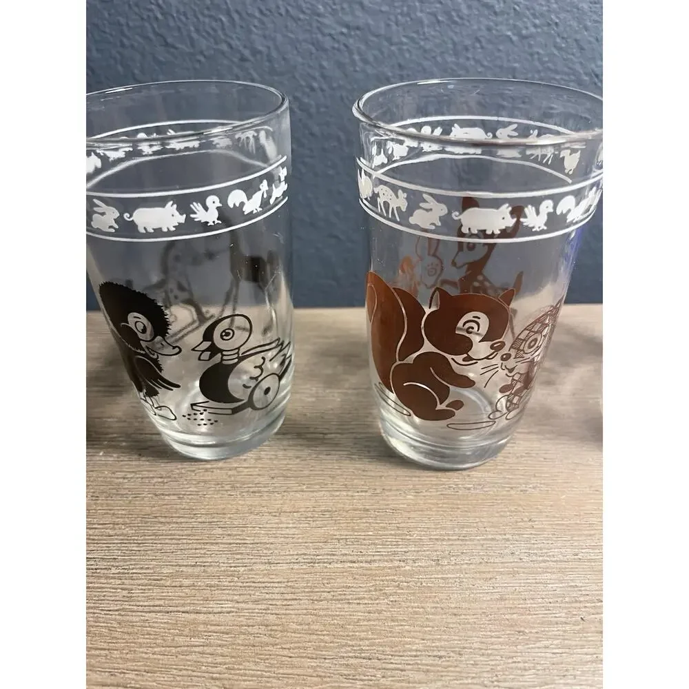 1956 Kraft Swanky Swigs Kiddie Kups Set 6 Hazel Atlas Animal Juice Glasses